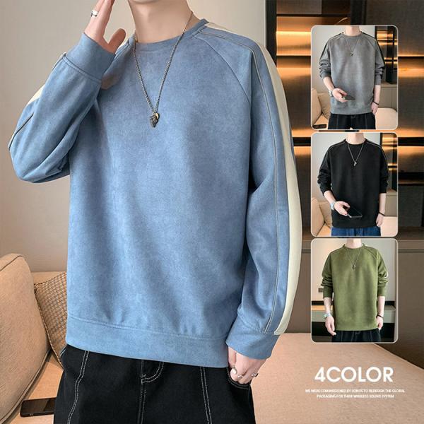 トレーナー サイドライン スエード調 トップス 春服 春物 クルーネック 防寒 メンズ ファッション...