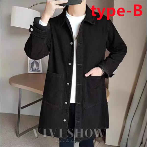 デニムコート デニムジャケット 長袖 ロング丈 スプリングコート メンズ カジュアル シンプル 男性...