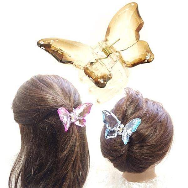 パンスクリップ 大きめ  クリスタル バタフライ ＋ クリアラインストーン　ヘアクリップ しっかりと...