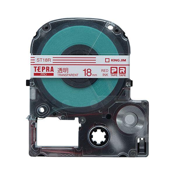 (まとめ) キングジム テプラ PRO テープカートリッジ 18mm 透明/赤文字 ST18R 1個...