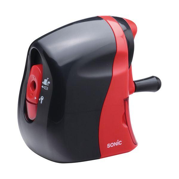 (まとめ) ソニック かるハーフ 手動鉛筆削り 黒赤 SK-802-R 1台 〔×10セット〕 業務...
