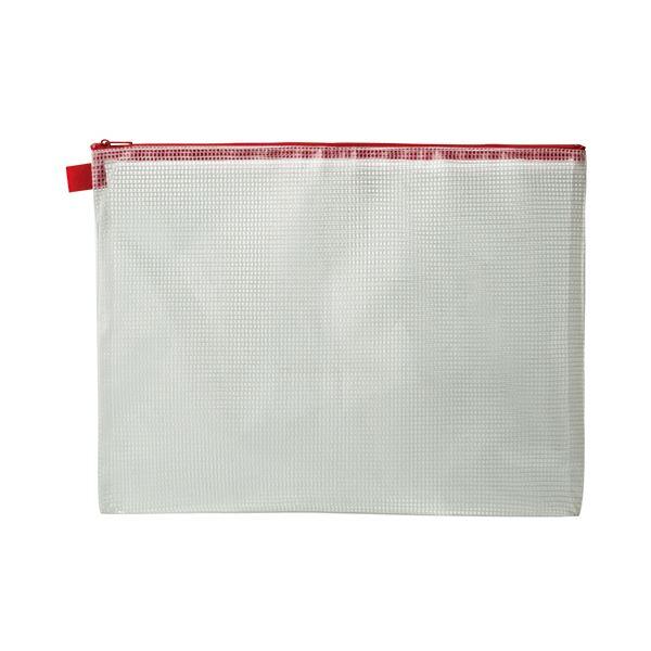 (まとめ) TANOSEE メッシュケース A4 タテ260×ヨコ345mm 赤 1枚 〔×30セッ...