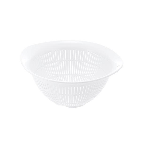 (まとめ) プラスチック製 ザル/キッチン用品 〔ホワイト L〕 銀イオン配合 食洗機対応 『シェリ...