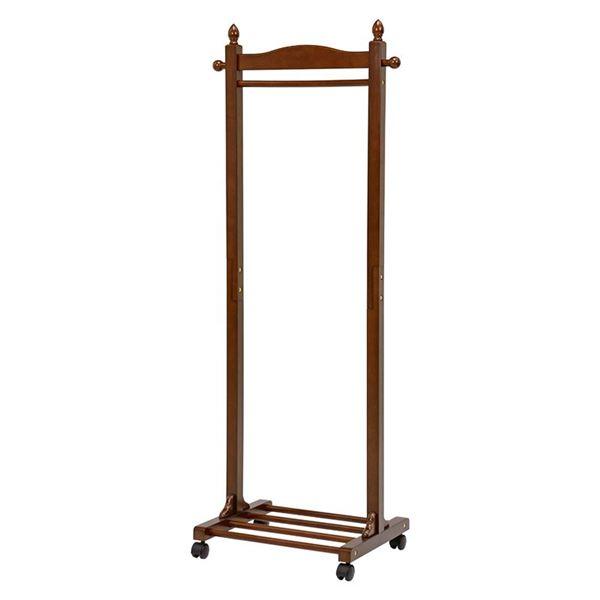 ハンガーラック 幅60×奥行40×高さ154cm ブラウン 木製 棚板 キャスター付き コートハンガ...