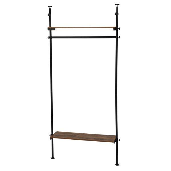 突っ張り ハンガーラック 幅90×奥行24×高さ187~264cm ブラウン スチール 高さ調節 棚...
