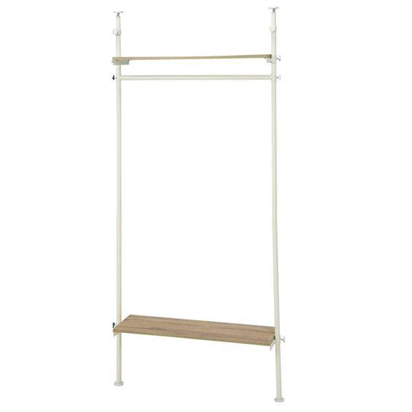 突っ張り ハンガーラック 幅90×奥行24×高さ187~264cm ホワイト スチール 高さ調節 棚...
