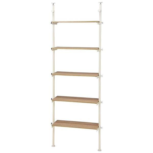 突っ張りラック 幅70×奥行24×高さ187~264cm ホワイト 棚板5枚 スチール リビング収納...
