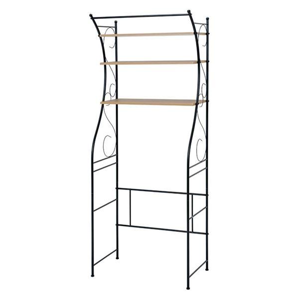 洗濯機ラック/ランドリー収納 〔ブラウン〕 幅75cm スチール 棚板 アジャスター付 組立式 〔脱...