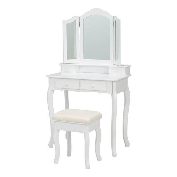 三面鏡タイプ ドレッサーセット/化粧台 〔ホワイト〕 約幅75cm スツール付き 組立式 〔リビング...