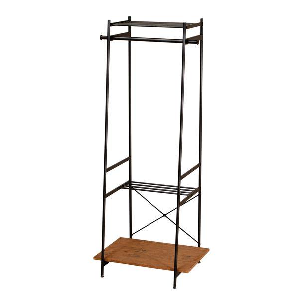 ハンガーラック/コートハンガー 〔ブラウン〕 幅600mm スチールフレーム 棚付き 〔リビング ベ...