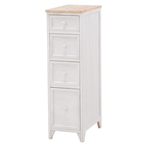 収納棚 幅25cm アンティーク調 ホワイト ナチュラル 木製 桐 脚付き 引き出し付き スリムチェ...