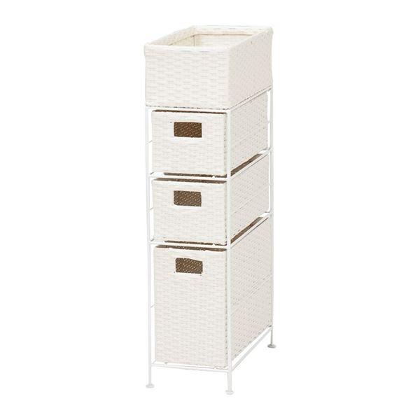 省スペース ランドリーラック/洗濯収納 〔ホワイト 引出し3段 幅20.5cmタイプ〕 スチールパイ...