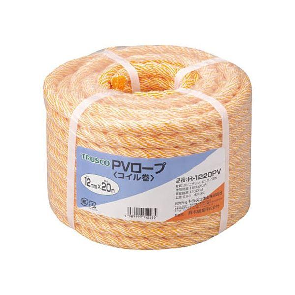 TRUSCO PVロープ 12mm×20m コイル巻 黄 R-1220PV 1巻 業務用 まとめ買い