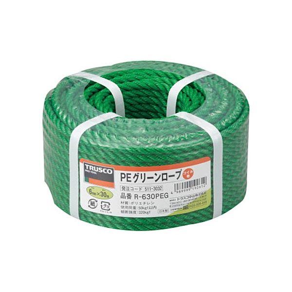 (まとめ) TRUSCO PEグリーンロープ 6mm×30m コイル巻 R-630PEG 1巻 〔×...
