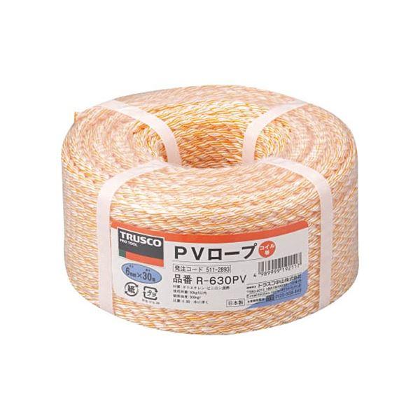 (まとめ) TRUSCO PVロープ 6mm×30m コイル巻 黄 R-630PV 1巻 〔×3セッ...