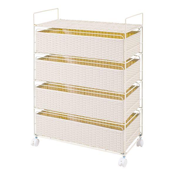 ランドリーラック 約幅60cm ホワイト キャスター付き スチールフレーム 取っ手付き 樹脂製 組立...