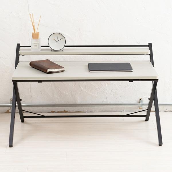 〔2個セット〕棚付折りたたみワークデスク(ロータイプ/ナチュラル) 幅80cm 折りたたみ式/テーブ...