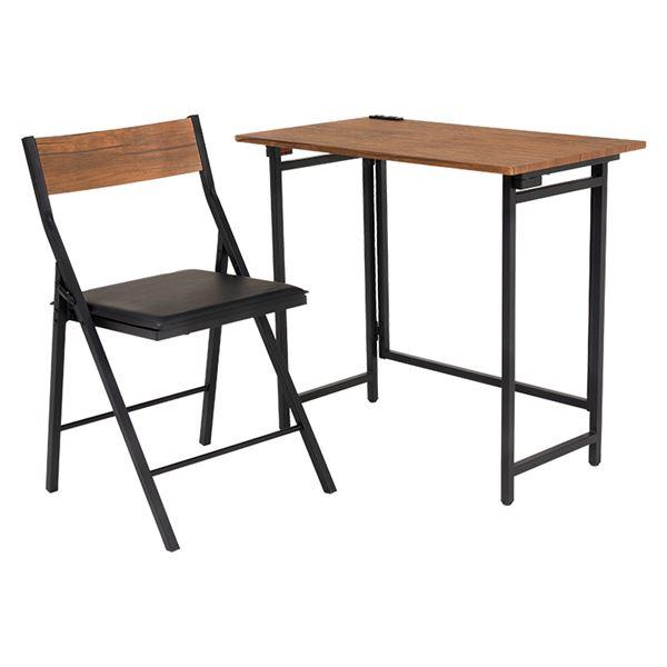 折りたたみテーブル セット 約幅80cm ブラウン チェア付き 2口コンセント付き スチール 折りた...
