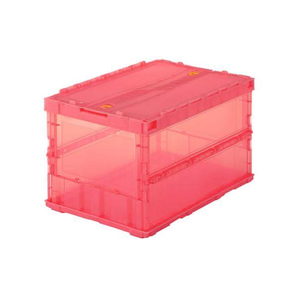 TRUSCO 薄型 折りたたみコンテナ スケルコン スライドロックフタ付 51.3L 透明レッド T...