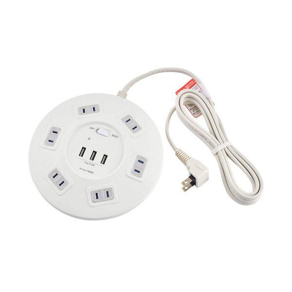 ELPA 耐雷丸形集中スイッチ付 USBタップ 6個口+3ポート 2m WLS-R6332BUA(W...