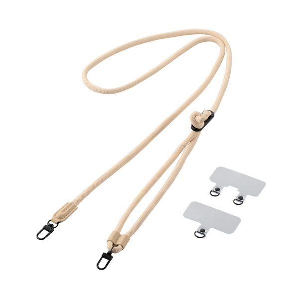 (まとめ) エレコム ショルダーストラップ 丸紐6mm ベージュ P-STSDH2R06BE 1本 ...