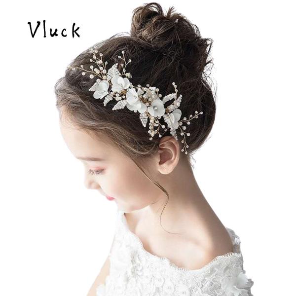 子供髪飾り 発表会 ヘアアクセサリ 子供ドレス 真珠 ヘッドドレス 髪飾り キッズ パール ヘアピン...