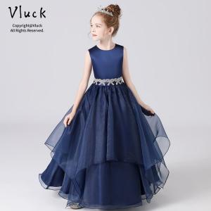 キッズドレス ピアノ 半袖 ドレス 演奏会 ネイビー キッズフォーマル