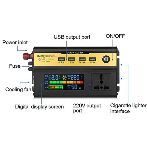 ピーク電力変換器6000W インバーター 12V?220V DC 汎用 USBソケット付き変圧器 大...