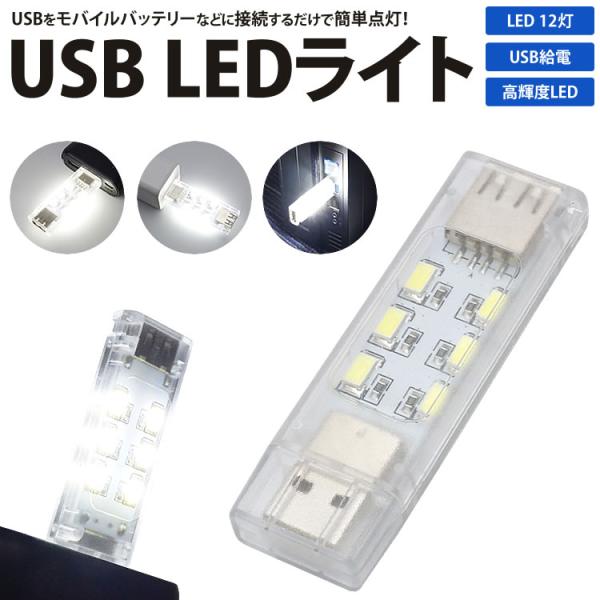 USB LED ライト 両面発光 12灯 USB給電 連結接続 小型 軽量 簡単点灯 携帯 非常時 ...