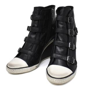 アッシュ スニーカーブーツ シューズ 靴 レディース Thelma ASH ハイカット ウエッジヒール ベルクロ 24.5cm Black｜vol8