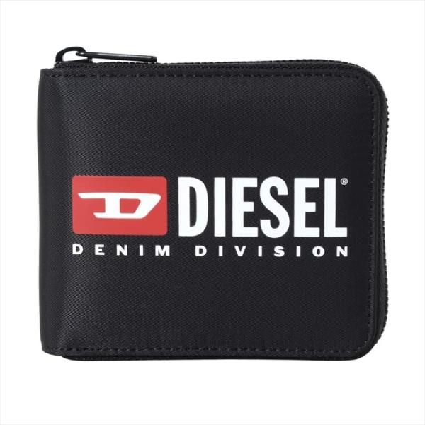 ディーゼル 二つ折り財布 ミニ財布 メンズ DIESEL ラウンドファスナー ロゴプリント ブラック