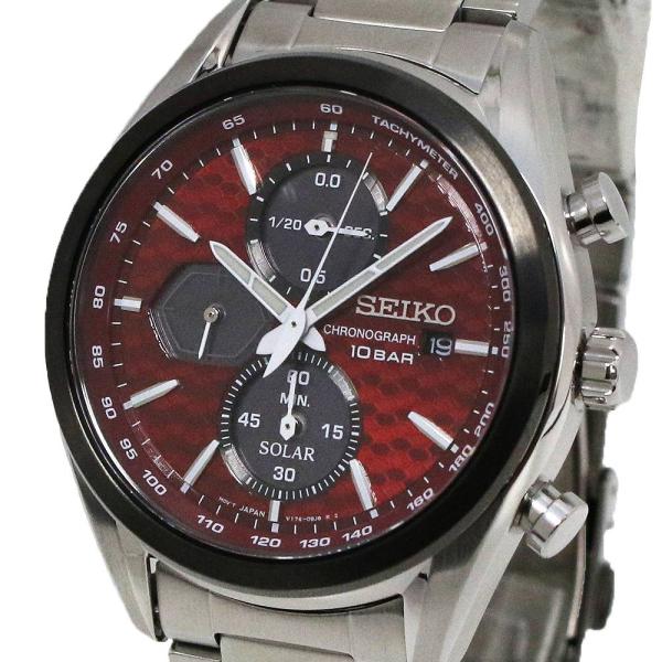 セイコー 腕時計 メンズ SEIKO クオーツ クロノグラフ ステンレスベルト レッド/シルバー