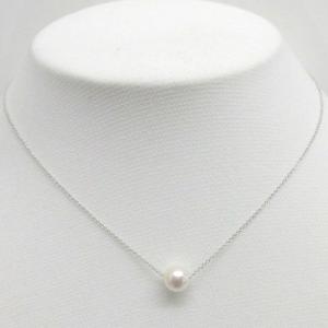 アコヤ真珠 7.0-7.5mm SV スルーネックレス 40cm あずきチェーン