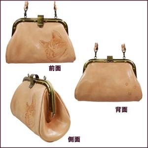 ヌメ革 がま口タイプ ショルダーバッグ ネコ ...の詳細画像1