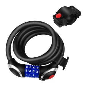 送料無料自転車ロック ledライト付き 横断面直径12mm カギ不要 盗難防止 バイク ダイヤルロック 4桁 自由設定 ブラケット付き 長1200mm DDM