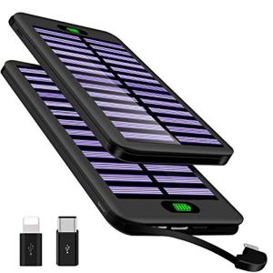 送料無料-モバイルバッテリー ソーラーチャージャー 16000mAh ケーブル内蔵 LEDランプ搭載 急速充電器 電源充電可能 太陽光で充電でき 3入力USBポートDDM