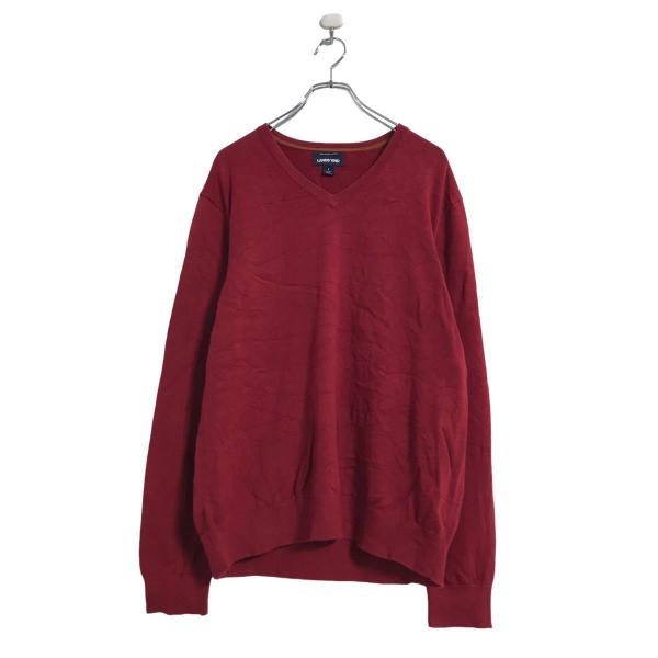 LAND'S END コットン ニット セーター L レッド ランズエンド Vネック 薄手 古着卸 ...