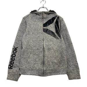 Reebok ジップアップ プリント スウェット パーカー キッズ L 160〜 グレー ブラック リーボック 裏ボア 古着卸 アメリカ仕入 a511-5201