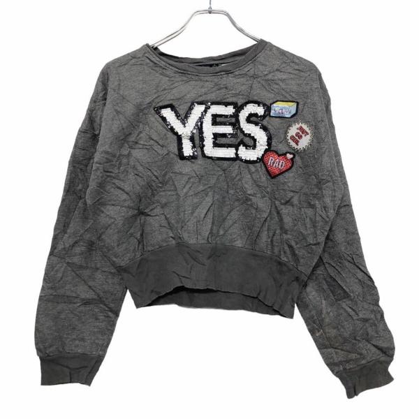 Bershka ロゴ スウェット トレーナー レディース S グレー ホワイト ブラック スパンコー...