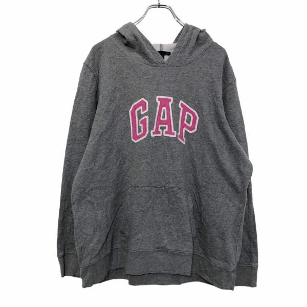 GAP プリント スウェット パーカー XL ライトグレー ピンク ホワイト ギャップ ロゴ 古着卸...