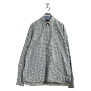 TOMMY HILFIGER 長袖 チェックシャツ M ホワイト ブラック ブルー トミーヒルフィガー ボタンダウン 古着卸 アメリカ仕入 a602-6341