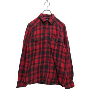 KAVU 長袖 チェックシャツ S レッド ブラック カブー ダブルポケット 古着卸 アメリカ仕入 a603-5085