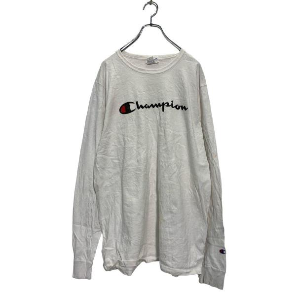 Champion 長袖 ロゴTシャツ XL ホワイト チャンピオン ビッグサイズ 袖ロゴ ロンT ロ...