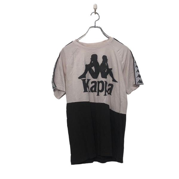 Kappa 半袖 ロゴ Tシャツ M カッパ ピンク ブラック ラグラン プリント 切り替え クルー...