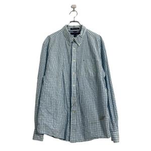TOMMY HILFIGER 長袖 チェックシャツ XL ホワイト ブルー グリーン トミーヒルフィガー ビッグサイズ 古着卸 アメリカ仕入 a606-5338