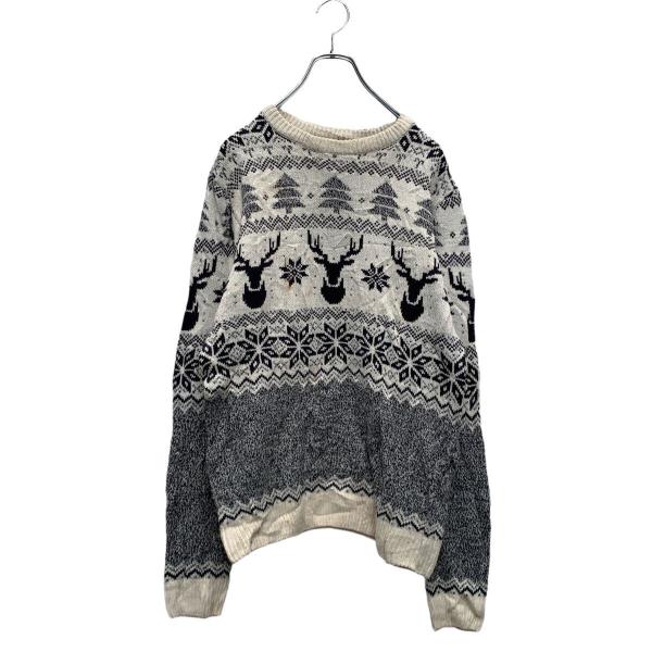 Seasons greetings ノルディック柄 アクリルニット セーター M ホワイト ブラック...
