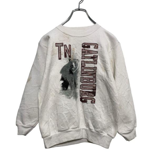 プリントスウェット トレーナー 130〜 キッズ ホワイト メキシコ製 ベアー 裏起毛 古着卸 アメ...