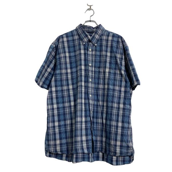 IZOD 半袖 チェック シャツ XL ネイビー ホワイト ボタンダウン ビッグサイズ 古着卸 アメ...