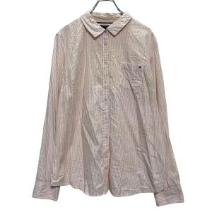 TOMMY HILFIGER 長袖 ストライプ シャツ トミーヒルフィガー XXL レディース ホワイト ピンク ワンポイント 古着卸 アメリカ仕入 a610-6345