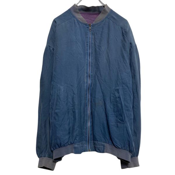 シルク ジャケット M~ ネイビー シンプル ブルゾン フルジップ 肩パッド 古着卸 アメリカ仕入 ...